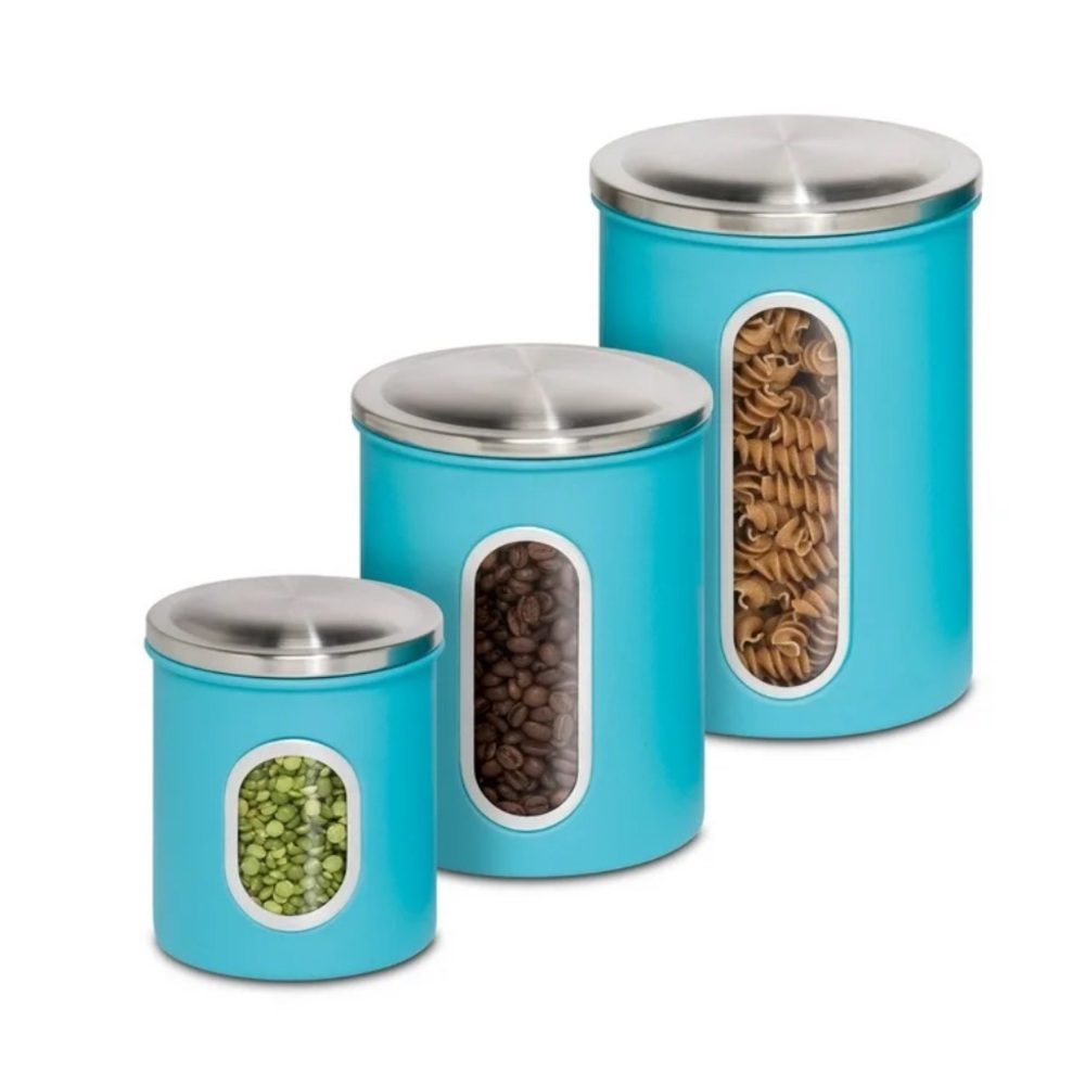 Home Basics Turquoise Canister Set with Silver Lids